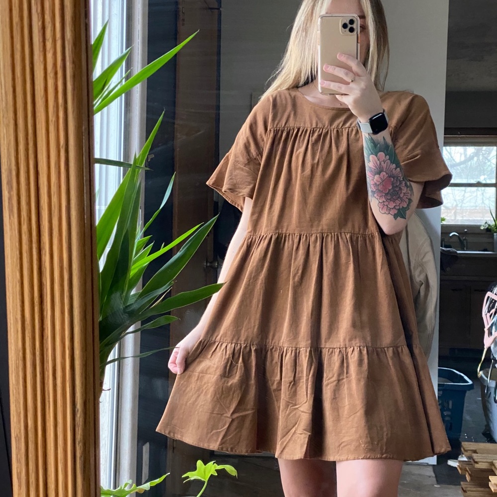 Corduroy Ruffle Tiered Dress